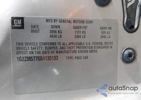 2008 Pontiac G6 Gxp from USA, damaged, VIN 1G2ZM577684135133